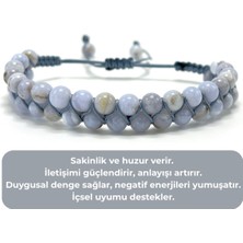 Sertifikalı Kalsedon Çift Sıra Doğal Taş Makrome Bileklik Ayarlanabilir Ölçü