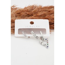 By Zeyna Aksesuar Kadın Altın Kaplama Kararmaz Şimşek Figürlü  3'lü Zirkon Set Küpe