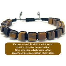 Sertifikalı Kaplan Gözü Küp Kesim Makrome Doğal Taş Bileklik 6mm