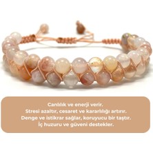 Sertifikalı Çiçek Akik Çift Sıra Doğal Taş Makrome Bileklik Ayarlanabilir Ölçü