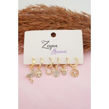 By Zeyna Aksesuar Kadın Karışık Figürlü Zirkon  6'lı Set Küpe
