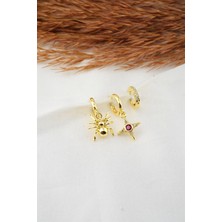 By Zeyna Aksesuar  Kadın Zirkon Taşlı Örümcek Figürlü 3'lü Küpe Seti