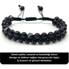 Sertifikalı Göz Akik Çift Sıra Doğal Taş Makrome Bileklik Ayarlanabilir Ölçü