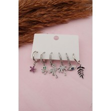 By Zeyna Aksesuar Kadın Altın Kaplama Zirkon Işleme Çiçekli 6 Lı  Küpe Seti