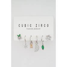 By Zeyna Aksesuar Kadın Kararmaz Altın Kaplama 6'lı Zirkon Set Küpe