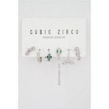 By Zeyna Aksesuar Kadın Kararmaz Altın Kaplama Yılan Detaylı 6'lı Zirkon Set Küpe