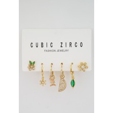 By Zeyna Aksesuar Kadın Kararmaz Altın Kaplama 6'lı Zirkon Set Küpe