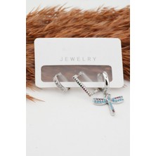 By Zeyna Aksesuar Kadın Altın Kaplama Kararmaz Yusufcuk Figürlü  3'lü Zirkon Set Küpe