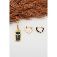 By Zeyna Aksesuar Kadın Kararmaz Mineli Kalp Detaylı Zirkon Küpe Set