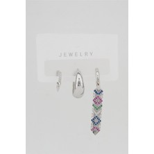 By Zeyna Aksesuar Kadın Altın Kaplama Kararmaz Vintage 3'lü Zirkon Set Küpe