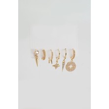 By Zeyna Aksesuar Kadın Kararmaz Altın Kaplama 6'lı Zirkon Set Küpe