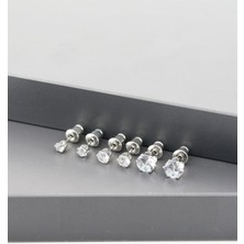 By Zeyna Aksesuar Kadın Basic Zirkon Taşlı 3 Boy Oval Model 6'lı Küpe Seti