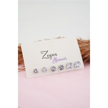 By Zeyna Aksesuar Kadın 3 Boy 6'lı Oval Zirkon Taşlı Küpe Set