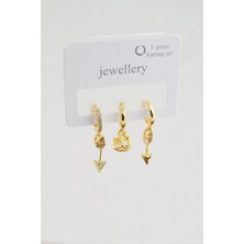 By Zeyna Aksesuar  Kadın Zirkon Taşlı Ok Figürlü 3'lü Küpe Seti