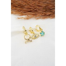 By Zeyna Aksesuar  Kadın Zirkon Taşlı Göz Figürlü 3'lü Küpe Seti