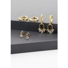 By Zeyna Aksesuar Kadın Altın Kaplama Baget Taşlı Zirkon 6'lı Set Küpe