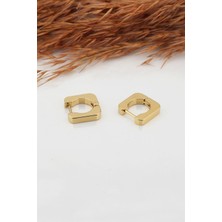 By Zeyna Aksesuar Kadın Çelik Basic Geometrik 1.5cm Kare Moldel Klipsli Küpe