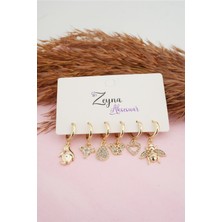 By Zeyna Aksesuar Kadın Karışık Figürlü Zirkon  6'lı Set Küpe
