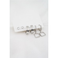 By Zeyna Aksesuar Kadın Altın Kaplama Kare Figürlü Zirkon Taşlı 6'lı Küpe Set