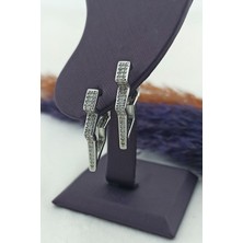 By Zeyna Aksesuar Kadın Altın Kaplama Kararmaz Üç Boyutlu Şimşek Model Çift Küpe