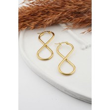 By Zeyna Aksesuar Kadın Çelik Basic Geometrik 5 cm Sonsuzluk Model Klipsli Küpe