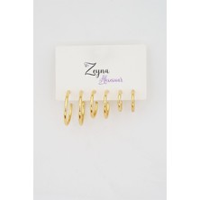 By Zeyna Aksesuar Kadın 3 Boy 6'lı Halka Küpe Seti