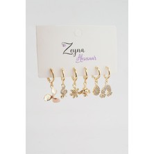 By Zeyna Aksesuar Kadın Karışık Figürlü Zirkon  6'lı Set Küpe