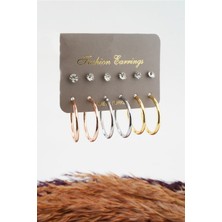 By Zeyna Aksesuar Kadın 3 Renk Halka ve Taşlı 12'li Set Küpe