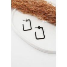 By Zeyna Aksesuar Kadın Çelik Basic Geometrik 3.5 cm Dikdörtgen Model Küpe