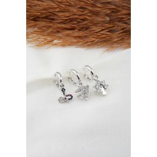 By Zeyna Aksesuar  Kadın Zirkon Taşlı Yılan ve Kırlangıç Figürlü 3'lü Küpe Seti