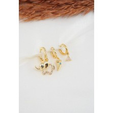 By Zeyna Aksesuar  Kadın Zirkon Taşlı Fil Figürlü 3'lü Küpe Seti