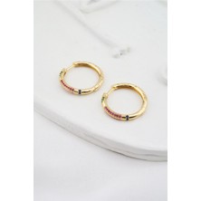 By Zeyna Aksesuar Kadın Altın Kaplama Mix Renkli Zirkon Taşlı Halka Küpe