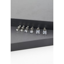 By Zeyna Aksesuar Kadın Basic Zirkon Taşlı 3 Boy Kare Model 6'lı Küpe Seti