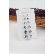 By Zeyna Aksesuar Kadın 6 Boy 12 Adet Oval Model Zirkon Taşlı Küpe Seti