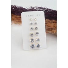 By Zeyna Aksesuar Kadın 6 Boy 12 Adet Oval Model Zirkon Taşlı Küpe Seti