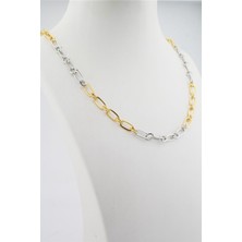 By Zeyna Aksesuar Kadın 40 cm Gümüş ve Altın Renk Örme Kolye