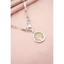 By Zeyna Aksesuar Kadın Özel Tasarım Hayat Ağacı ve El Figürlü  Örme Zincirli Kolye