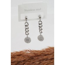 By Zeyna Aksesuar Kadın 316L Çelik Prenses Zincirli ve Zirkon Taşlı Küpe