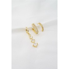 By Zeyna Aksesuar Kadın Altın Kaplama Zirkon Taşlı 3'lü Küpe Seti