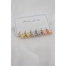 By Zeyna Aksesuar Kadın 3 Renk Basic 6'lı Küpe Seti