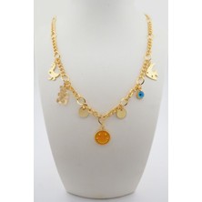 By Zeyna Aksesuar Kadın Özel Tasarım Simli Şeffaf Renk Karışık Figürlü Nazarlı Kolye