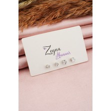 By Zeyna Aksesuar Kadın 2 Boy Zirkon Kare Taşlı 4'lü Küpe Seti