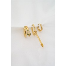 By Zeyna Aksesuar Kadın Altın Kaplama Zirkon Taşlı Yılan Model 3'lü Küpe Set