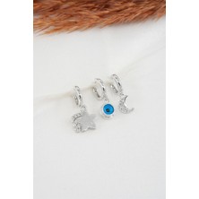 By Zeyna Aksesuar  Kadın Zirkon Taşlı Ay ve Yıldız Figürlü 3'lü Küpe Seti