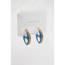 By Zeyna Aksesuar Kadın Altın Kaplama Zirkon Taşlı Mineli Elips Model Küpe