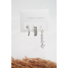 By Zeyna Aksesuar Kadın Altın Kaplama Zirkon Taşlı 3'lü Küpe Seti