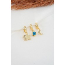 By Zeyna Aksesuar  Kadın Zirkon Taşlı Ay ve Yıldız Figürlü 3'lü Küpe Seti