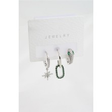 By Zeyna Aksesuar Kadın Altın Kaplama Zirkon Taşlı Yılan Model 3'lü Küpe Set