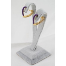 By Zeyna Aksesuar Kadın Altın Kaplama Zirkon Taşlı Mineli  Kalp Model Küpe