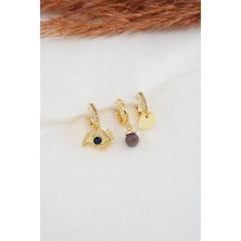 By Zeyna Aksesuar  Kadın Zirkon Taşlı Göz Figürlü ve Ametist Taşlı 3'lü Küpe Seti